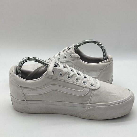 Womens 9.5 Vans Old Skool Stackform Height Sneaker True White Canvas platform - Picture 6 of 9